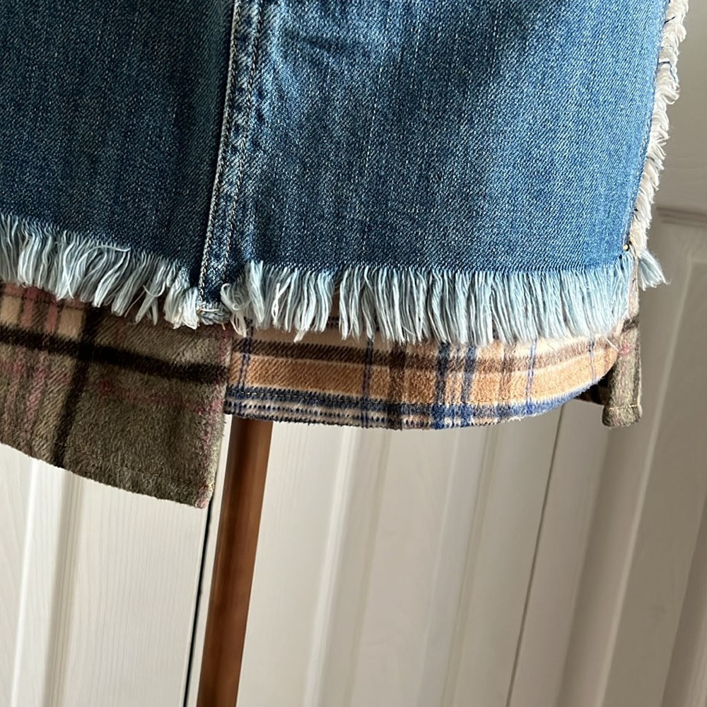 Insane Gene Patchwork Denim Fringe Mini Skirt New… - image 6